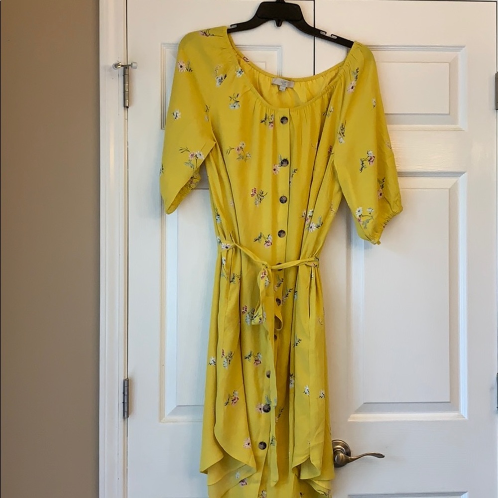 LOFT yellow, button front dress.